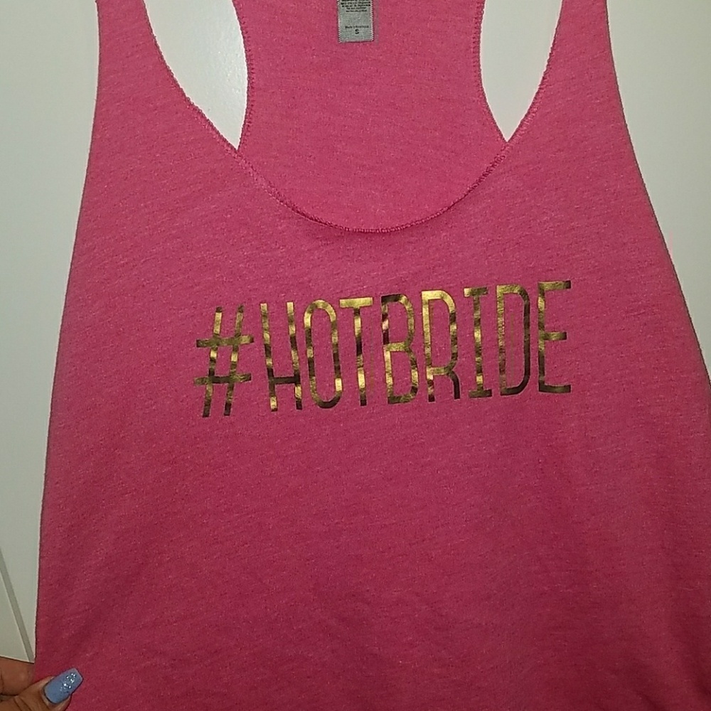 New Next Level Apparel #HOT BRIDE Pink tank w/gold - Picture 4 of 7